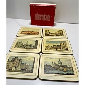 Sheraton Old London Views cork back coasters lot of 6 in box